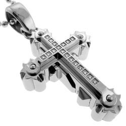 Stainless Steel Men's 1/10ct TDW Diamond Cross Necklace (I-J, I2-I3) black diamond jewelry for men