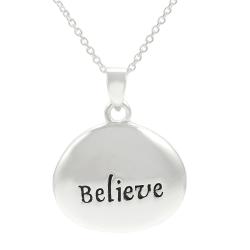 Sterling Silver Engraved 'Believe' Charm Necklace