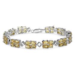 Sterling Silver Oval-cut Citrine Diamond-shaped Link Bracelet