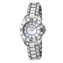 Bulova Women's Stainless Steel and White Ceramic Diamond Watch