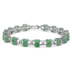 Sterling Silver Oval-cut Emerald Rectangle Link Bracelet