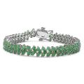 Sterling Silver Round-cut Emerald 3-row Link Bracelet