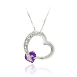 Glitzy Rocks Sterling Silver Amethyst and Diamond Accent Heart Necklace