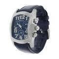Geneva Men's Platinum Navy Leather Watch