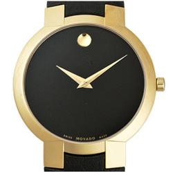 Movado Men's Faceto Gold Tone Leather Watch