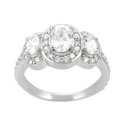 Sterling Silver Three Stone Pave Ring
