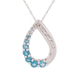 10k White Gold Coated Blue Topaz and White Topaz Necklace