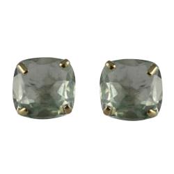 10k Yellow Gold Cushion-cut Green Amethyst Stud Earrings