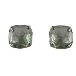 10 White Gold Cushion-cut Green Amethyst Stud Earrings