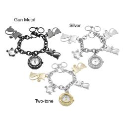 Geneva Platinum Women's Cat Charm Bracelet Watch