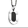Stainless Steel Black Carbon Fiber Inlay Tag Necklace