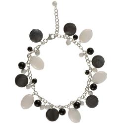 Sterling Silver Black and White Gemstone Charm Bracelet (Thailand)