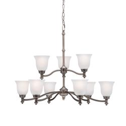 9-light Antique Pewter Two-tiered Chandelier
