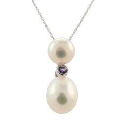 14k White Gold White Freshwater Pearl and Amethyst Necklace (7-9mm)