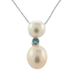 14k White Gold White Freshwater Pearl and Blue Topaz Necklace (7-9 mm)