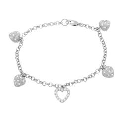 Sterling Silver CZ Heart Charm Bracelet