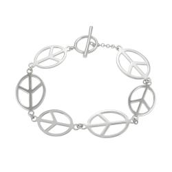 Sterling Silver Oval Peace Sign Toggle Bracelet