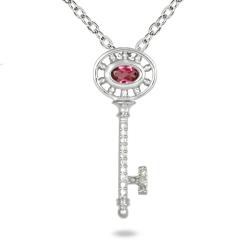 Sterling Silver Pink Tourmaline and Diamond Key Necklace