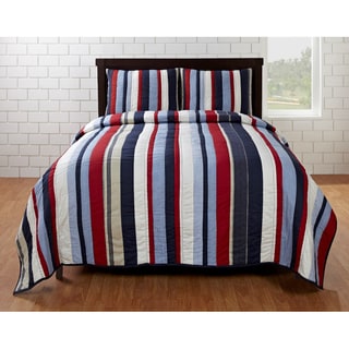 Cameron Red/ Blue Striped Quilt Set