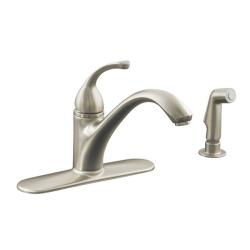 Kohler K-10412-BN Vibrant Brushed Nickel Forte Single-Control Kitchen Sink Faucet With Escutcheon, Sidespray And Lever Handle