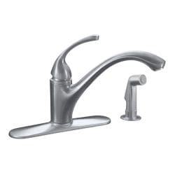 Kohler K-10412-G Brushed Chrome Forte Single-Control Kitchen Sink Faucet With Escutcheon, Sidespray And Lever Handle