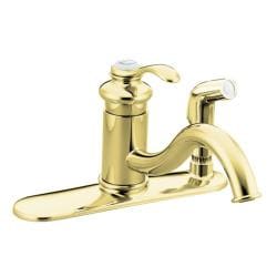 Kohler K-12173-PB Vibrant Polished Brass Fairfax Single-Control Kitchen Sink Faucet With Sidespray In Escutcheon