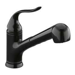 Kohler K-15160-7 Black Coralais Single-Control Pullout Spray Kitchen Sink Faucet With Color-Matched Sprayhead And Lever Handle