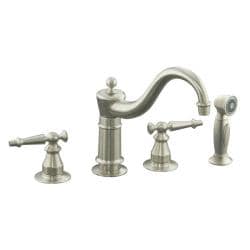 Kohler K-158-4-BN Vibrant Brushed Nickel Antique Kitchen Sink Faucet With Sidespray And Lever Handles