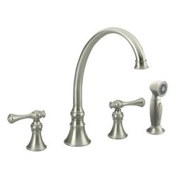 Kohler K-16109-4A-BN Vibrant Brushed Nickel Revival Kitchen Sink Faucet With 9-3/16 Spout, Sidespray And Traditional Lever Hand