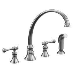 Kohler K-16109-4A-CP Polished Chrome Revival Kitchen Sink Faucet With 9-3/16 Spout, Sidespray And Traditional Lever Handles