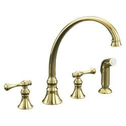 Kohler K-16109-4A-PB Vibrant Polished Brass Revival Kitchen Sink Faucet With 9-3/16 Spout, Sidespray And Traditional Lever Hand