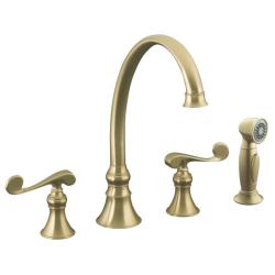 Kohler K-16109-4-BV Vibrant Brushed Bronze Revival Kitchen Sink Faucet With 9-3/16 Spout, Sidespray And Scroll Lever Handles