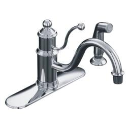 Kohler K-171-CP Polished Chrome Antique Single-Control Kitchen Sink Faucet With Escutcheon And Sidespray