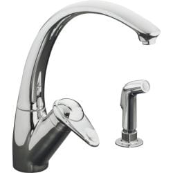 Kohler K-6356-CP Polished Chrome Avatar Single-Control Kitchen Sink Faucet With Center Lever Handle And Sidespray