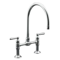 Kohler K-7337-4-S Polished Stainless Hirise Stainless Deck Mount Bridge Kitchen Faucet