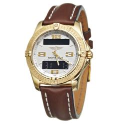 Breitling Men's 'Aerospace' 18k Yellow Gold and Leather Digital Watch