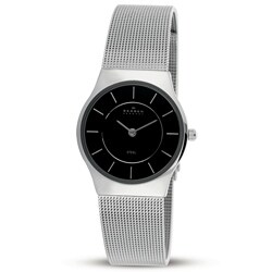 Skagen Women's Stainless Steel Grey Mesh Bracelet Black Dial Watch