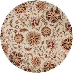 Hand-tufted Whimsy Beige Floral Wool Rug 4' Round