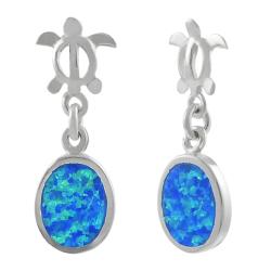 Sterling Silver Oval Blue Opal Earrings