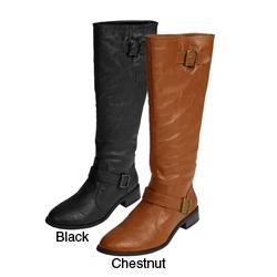 Journee Women's Mid-calf Buckle Faux Leather Boots