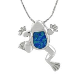 Sterling Silver Blue Opal Jumping Frog Necklace