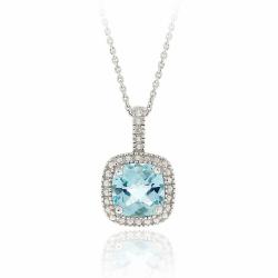 Sterling Silver Blue Topaz and Diamond Accent Square Necklace