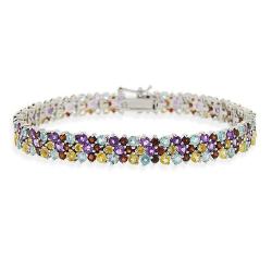 Sterling Silver Multi-gemstone and Diamond Accent Bracelet