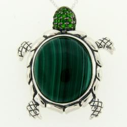 Meredith Leigh Silver Malacite and Chrome Diopside Turtle Pin/Pendant