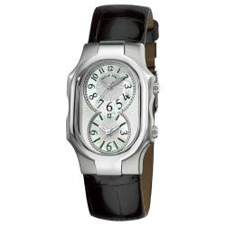 Philip Stein Women's 'Signature' Black Leather Strap Dual Time Watch