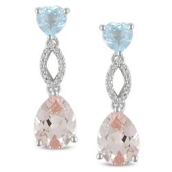 10k Gold Morganite, Blue Topaz 1/10ct TDW Diamond Earrings (H-I, I2-I3)