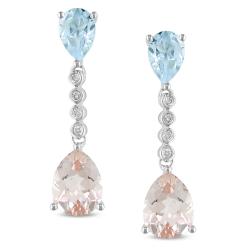 10k White Gold Morganite, Blue Topaz, and Diamond Accent Earrings