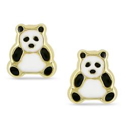 14k Yellow Gold Panda Bear Baby Earrings