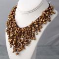 Cotton Trendy Golden Pearls Waterfall Bib Necklace (3-5 mm) (Thailand)
