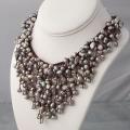 Cotton Trendy Grey Pearls Waterfall Bib Necklace (3-5 mm) (Thailand)